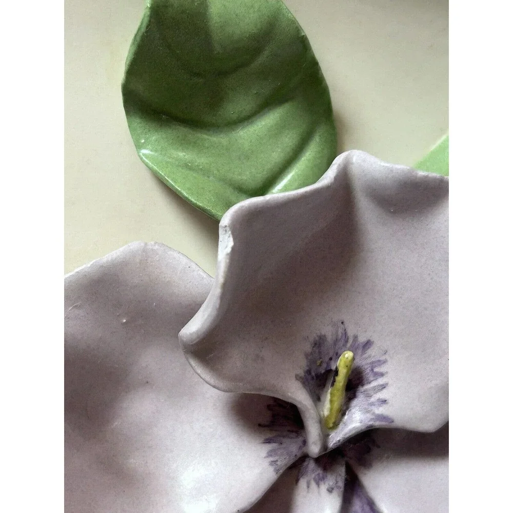 Pottery Art Square Plate With Purple‎ Flowers